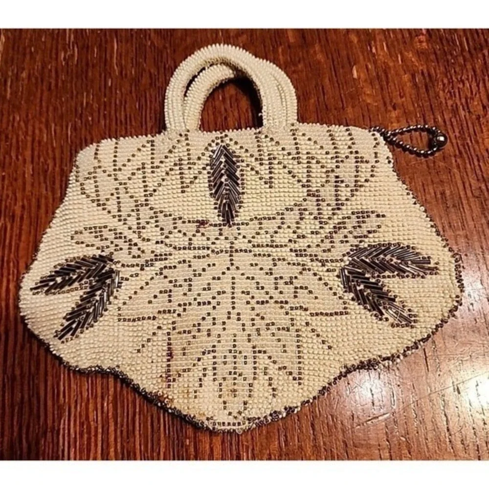 Vintage White Small Beaded Clutch‎ Purse Made in Czechoslovakia By Hand